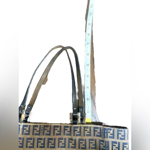 Fendi Tote Bag Zucca Zucchino Monogram FF Logo Brown Canvas Leather Vintage - Picture 9 of 13